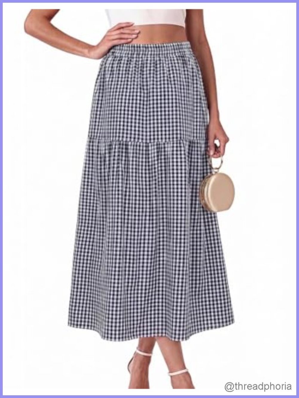 Women's Plaid Gingham Maxi Skirt with Pockets High Waisted Long Skirts